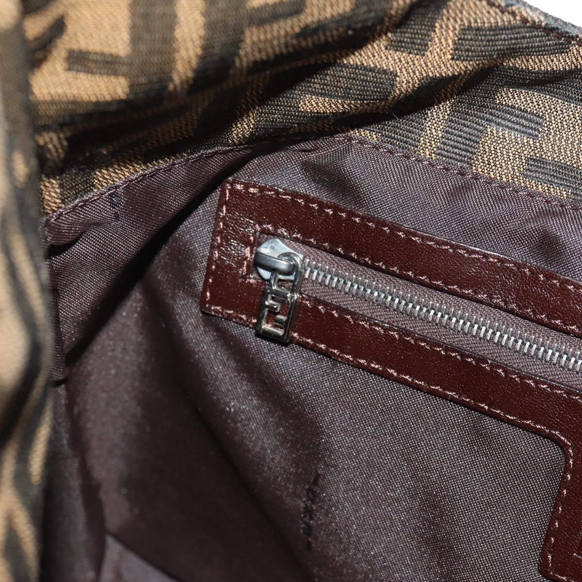 FENDI Zucca Canvas Mamma Baguette Shoulder Bag Black Brown Auth am9876V