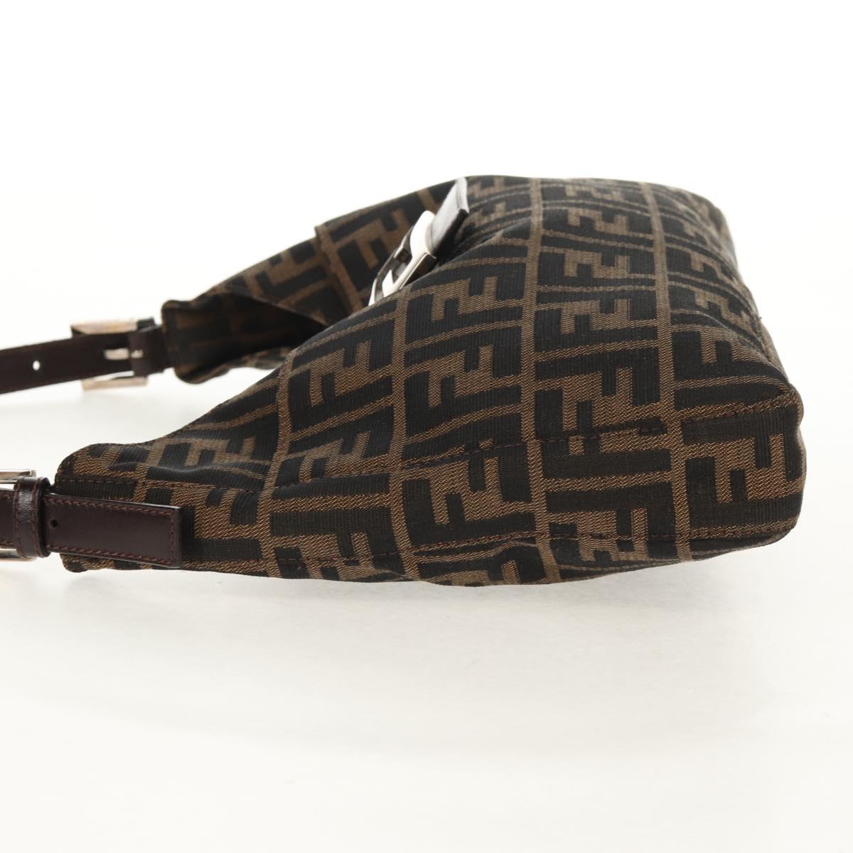 FENDI Zucca Canvas Mamma Baguette Shoulder Bag Black Brown Auth am9876V