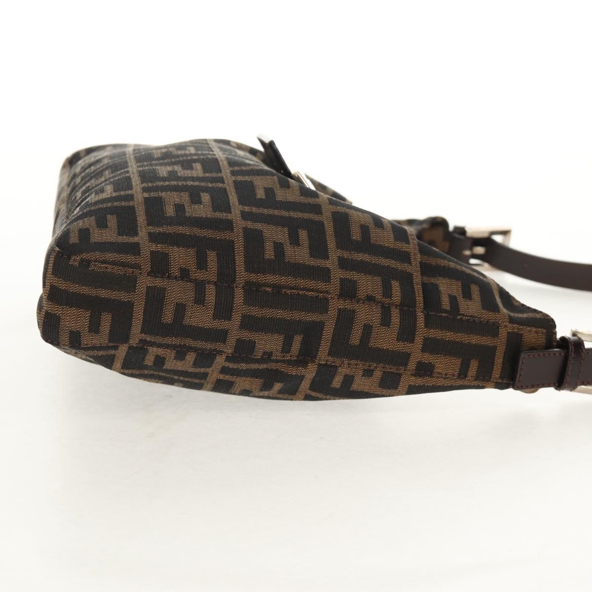 FENDI Zucca Canvas Mamma Baguette Shoulder Bag Black Brown Auth am9876V