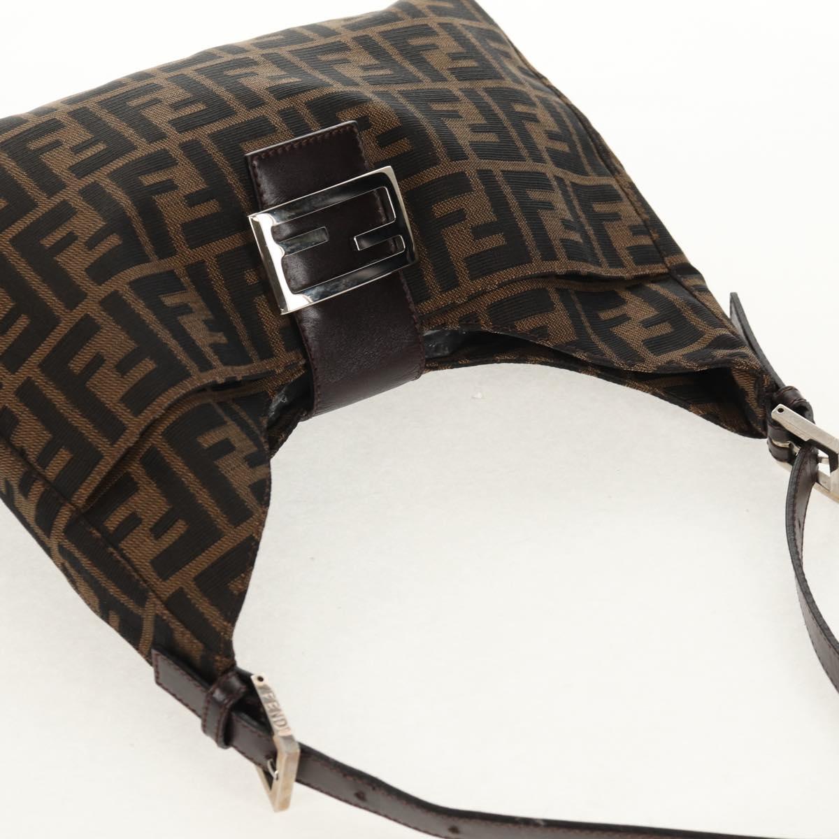 FENDI Zucca Canvas Mamma Baguette Shoulder Bag Black Brown Auth am9876V