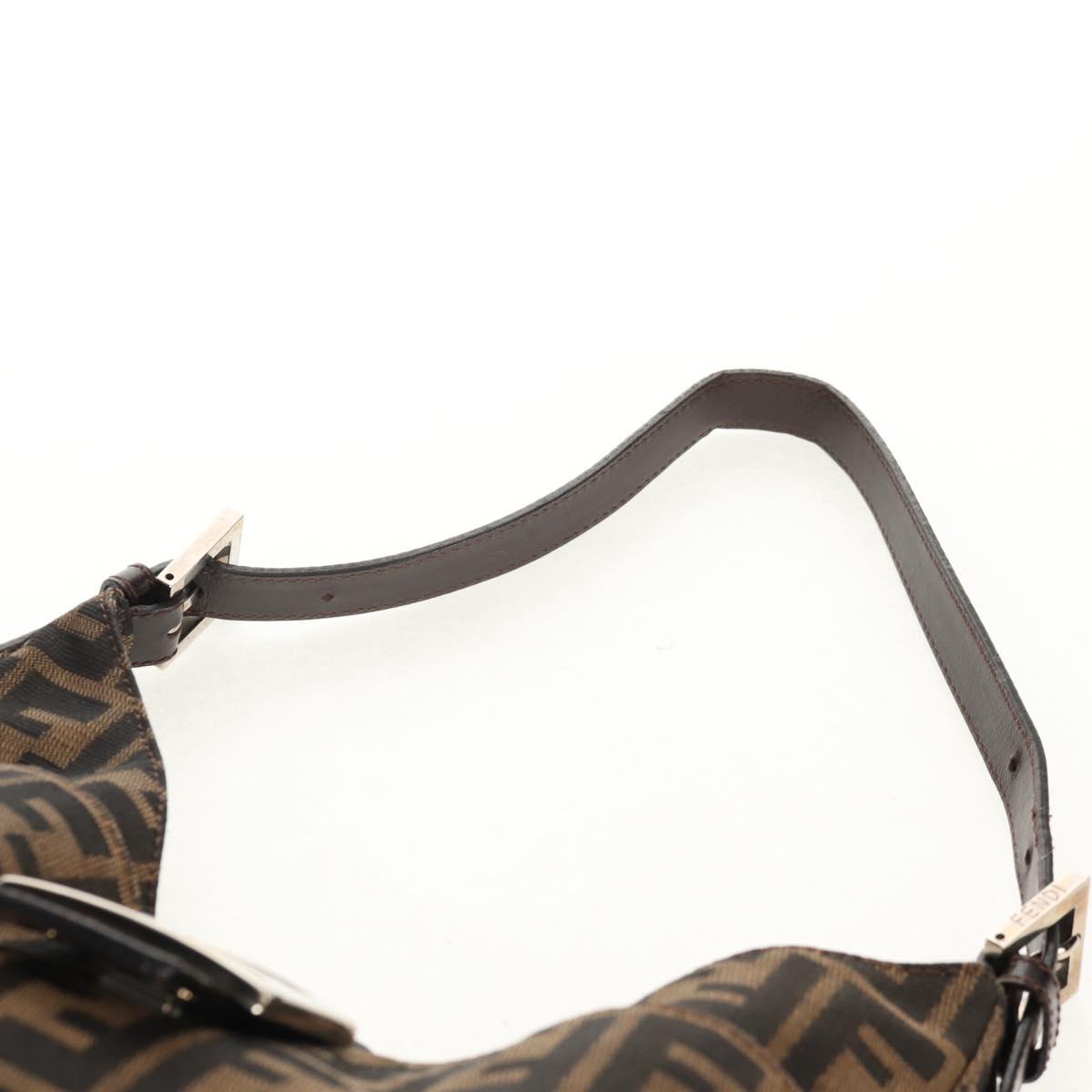 FENDI Zucca Canvas Mamma Baguette Shoulder Bag Black Brown Auth am9876V