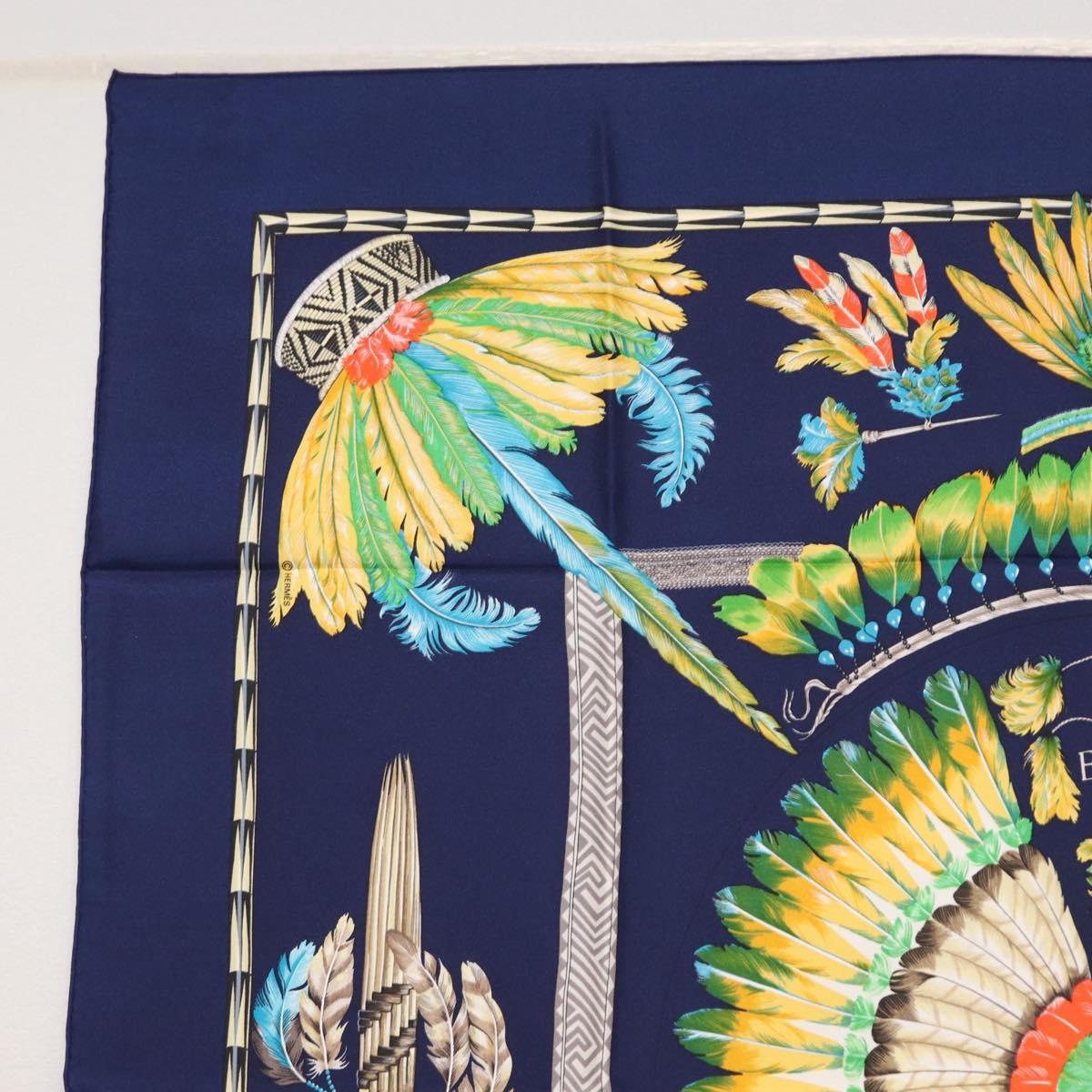 HERMES Carre 90 Scarf Silk ""BRAZIL"" Navy Auth am9883