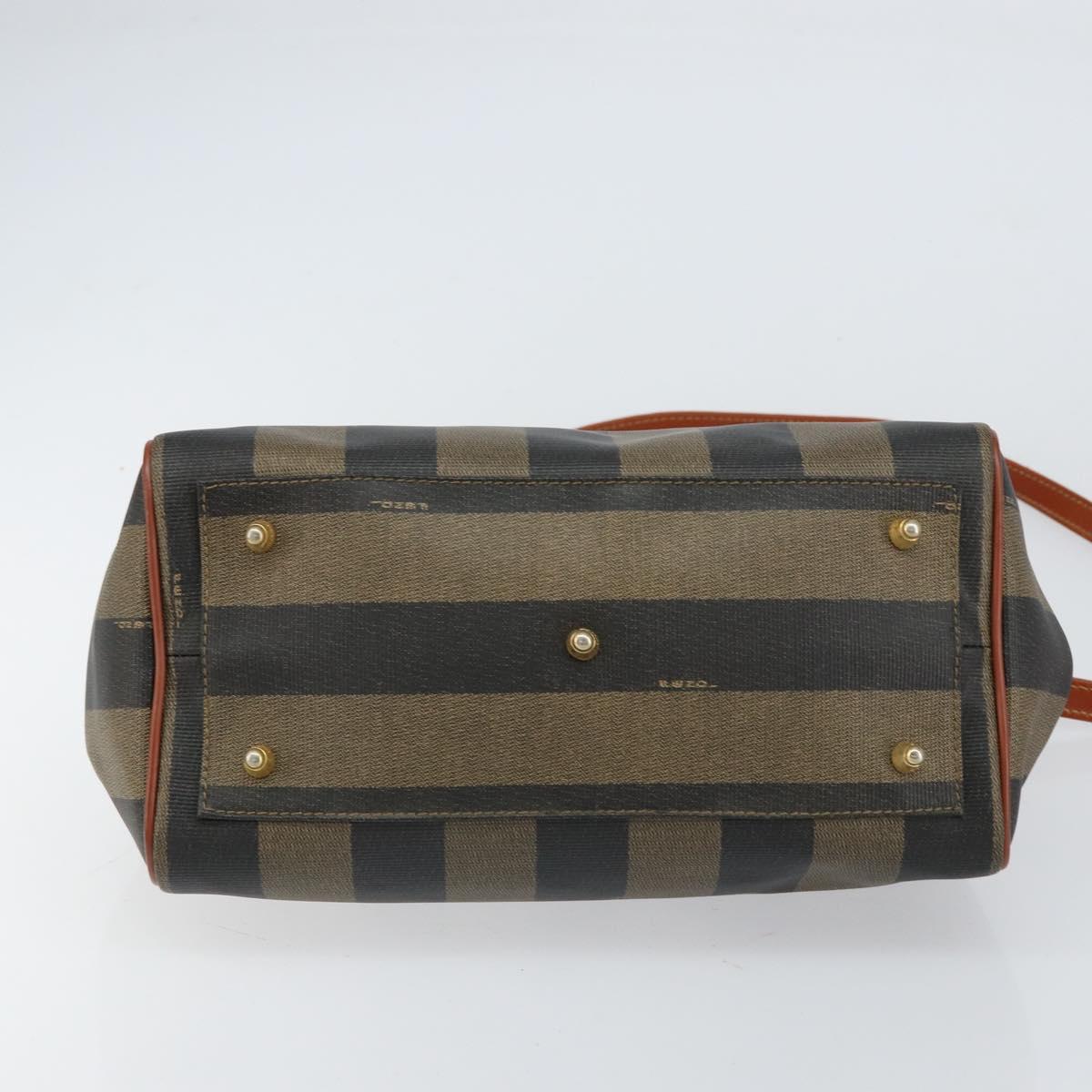 FENDI Pecan Canvas Mini Boston Bag PVC 2way Black Brown gold Auth am9884