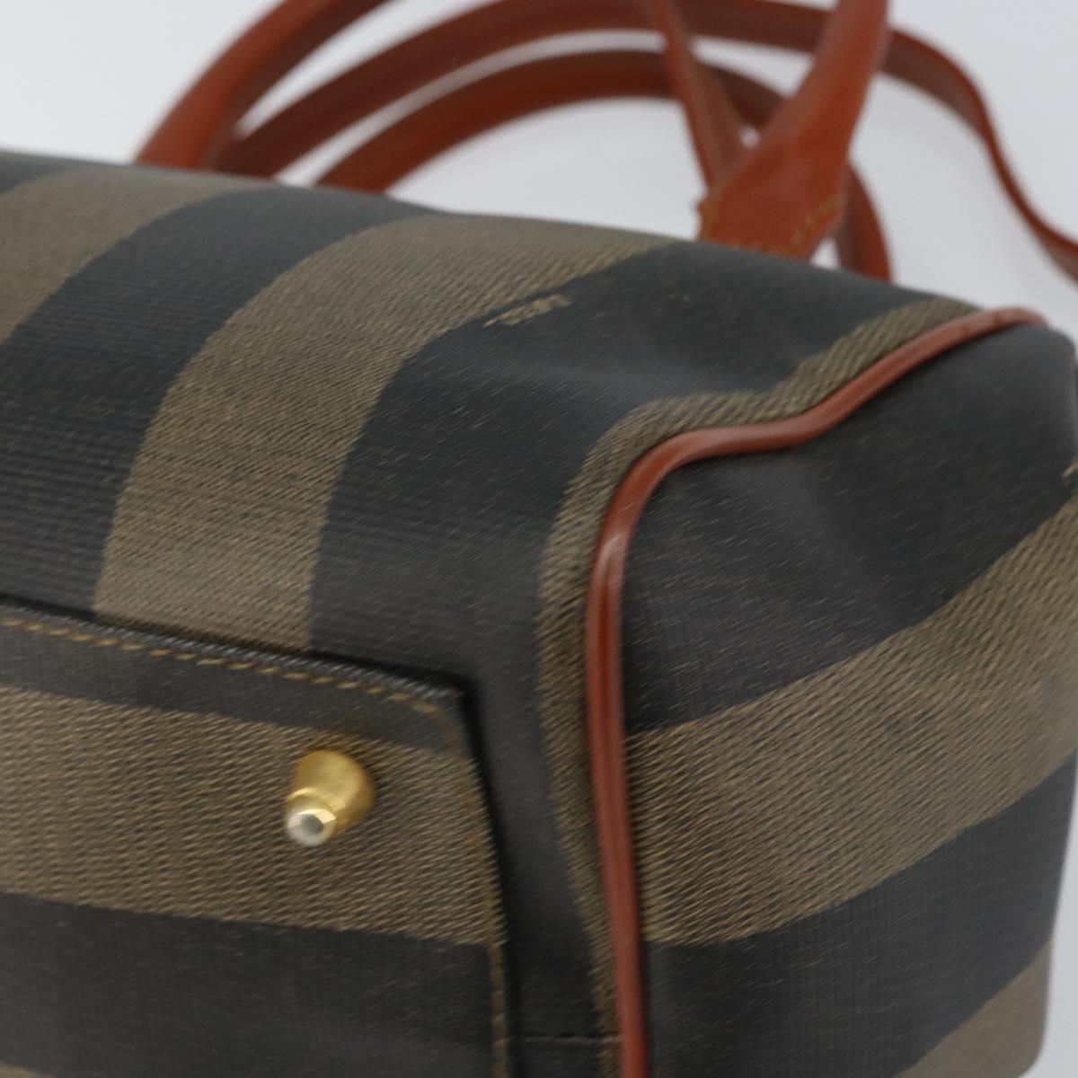 FENDI Pecan Canvas Mini Boston Bag PVC 2way Black Brown gold Auth am9884