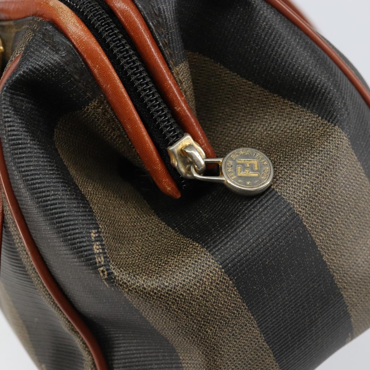 FENDI Pecan Canvas Mini Boston Bag PVC 2way Black Brown gold Auth am9884