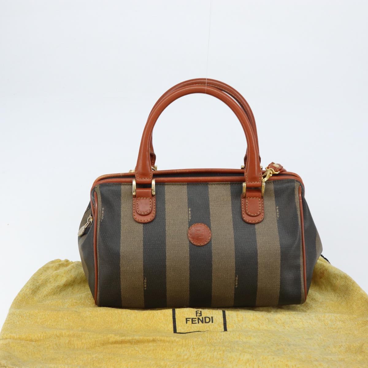 FENDI Pecan Canvas Mini Boston Bag PVC 2way Black Brown gold Auth am9884