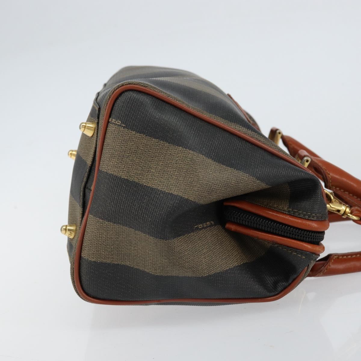 FENDI Pecan Canvas Mini Boston Bag PVC 2way Black Brown gold Auth am9884