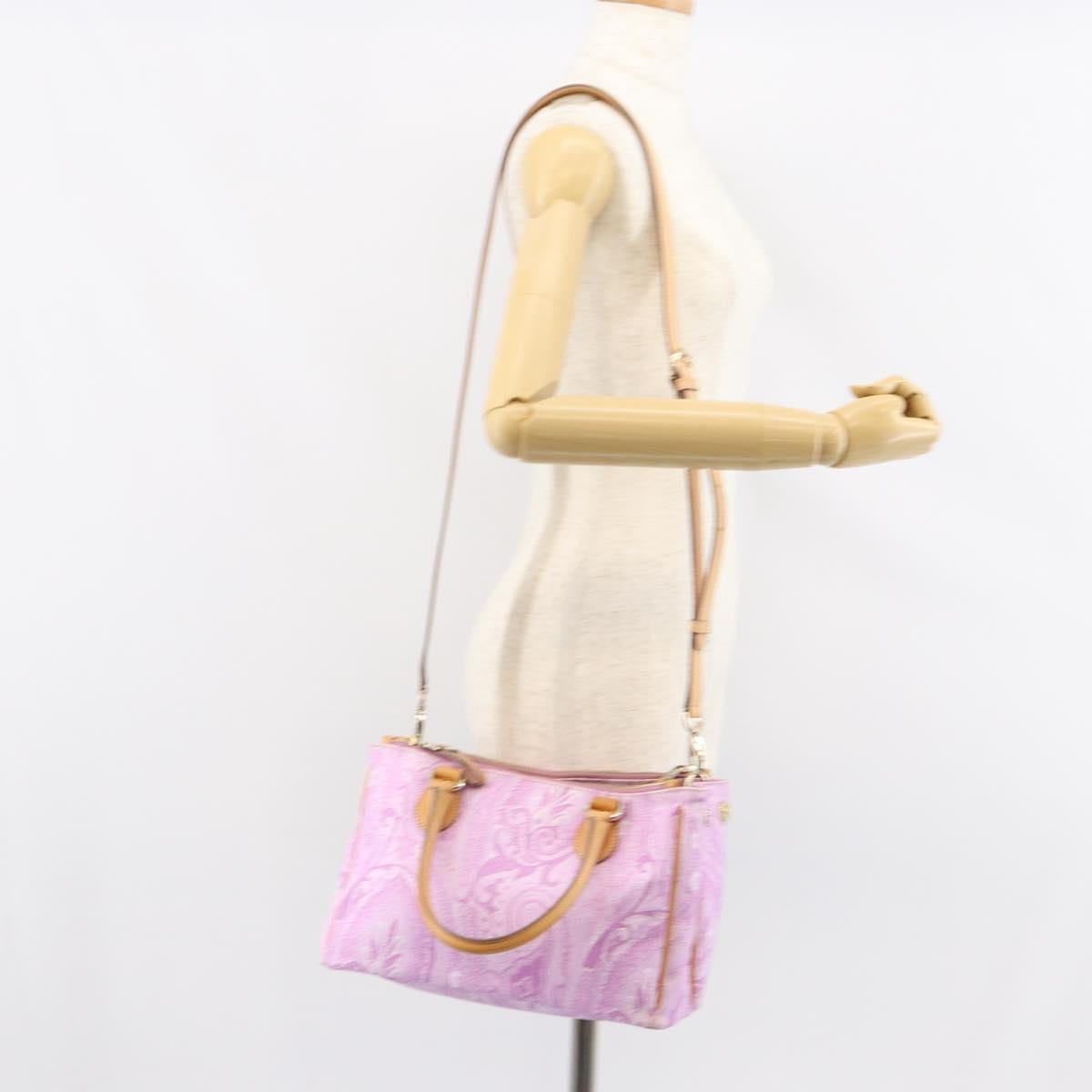 ETRO Paisley Hand Bag PVC Leather 2way Pink Gold Auth am9887