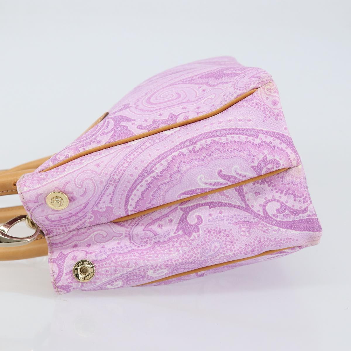 ETRO Paisley Hand Bag PVC Leather 2way Pink Gold Auth am9887