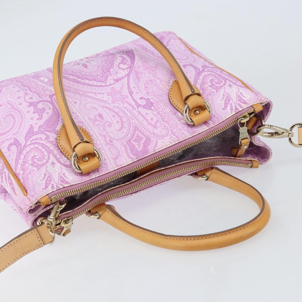 ETRO Paisley Hand Bag PVC Leather 2way Pink Gold Auth am9887