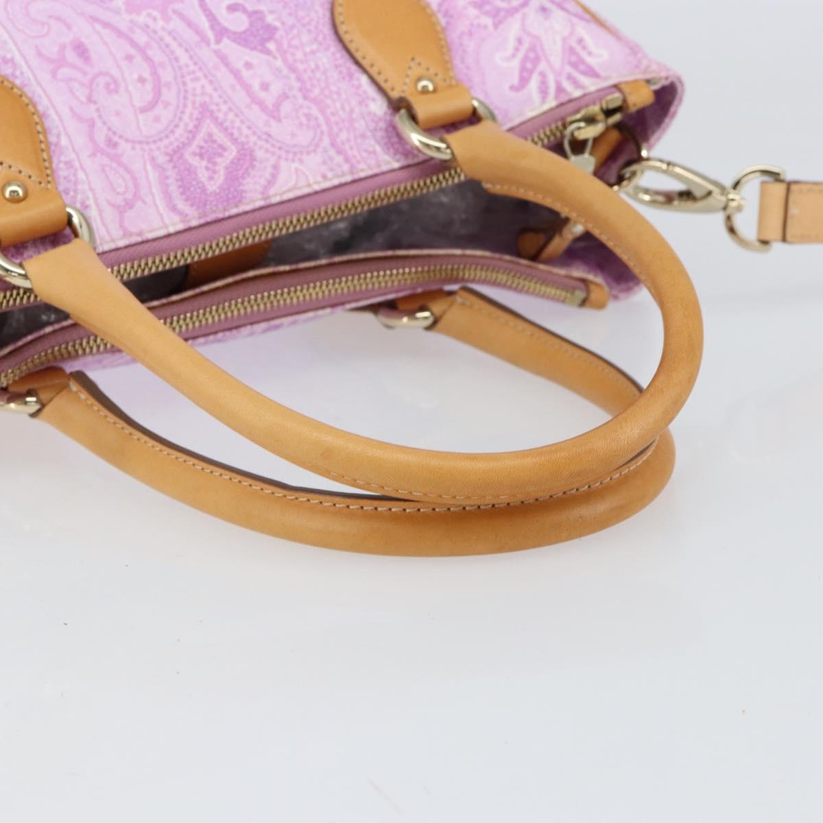 ETRO Paisley Hand Bag PVC Leather 2way Pink Gold Auth am9887