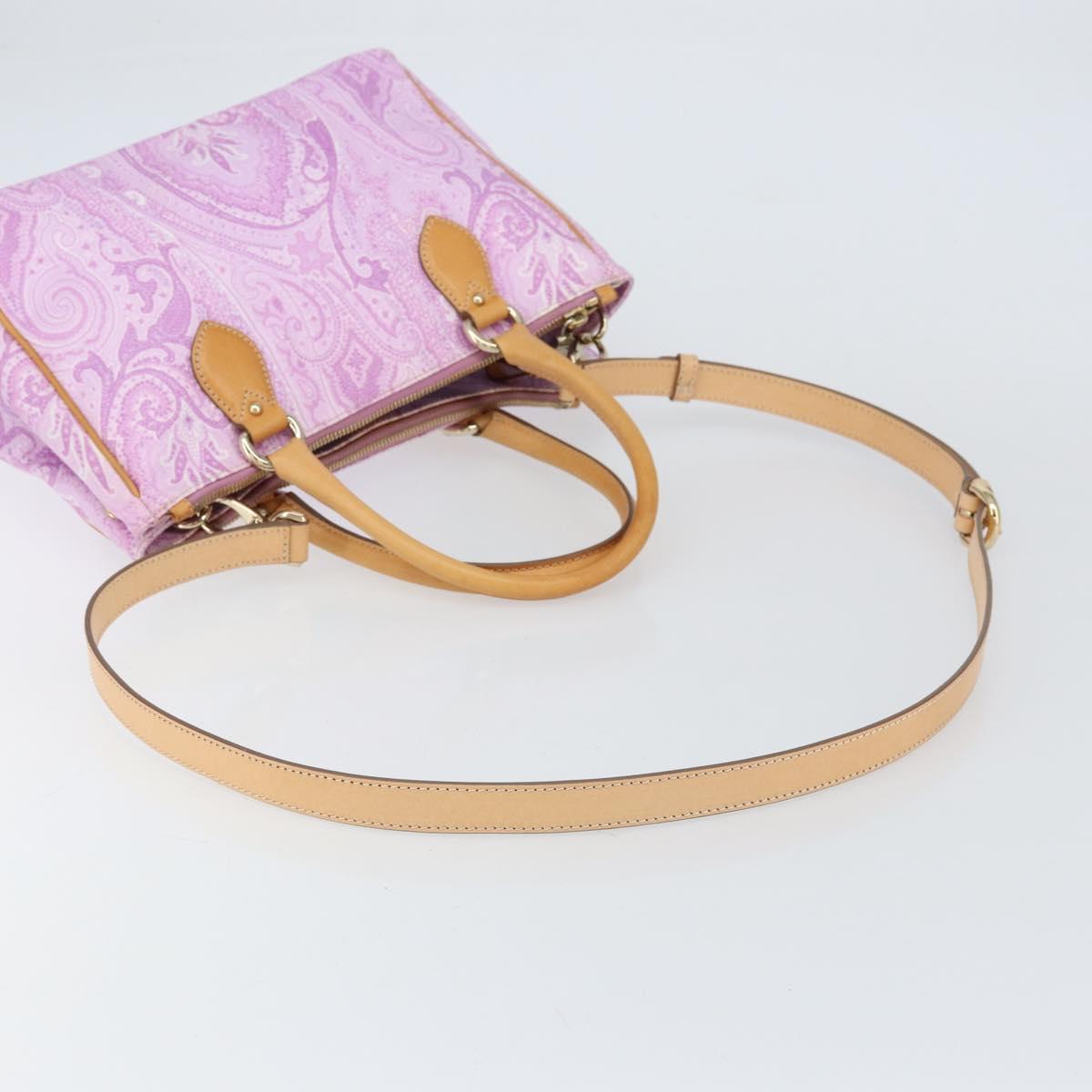 ETRO Paisley Hand Bag PVC Leather 2way Pink Gold Auth am9887