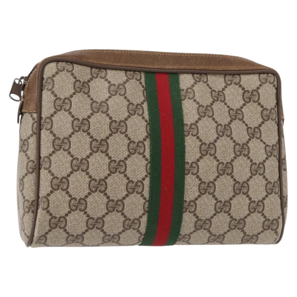 GUCCI GG Supreme Web Sherry Line Clutch Bag PVC Beige Gold 89 01 012 Auth am9888