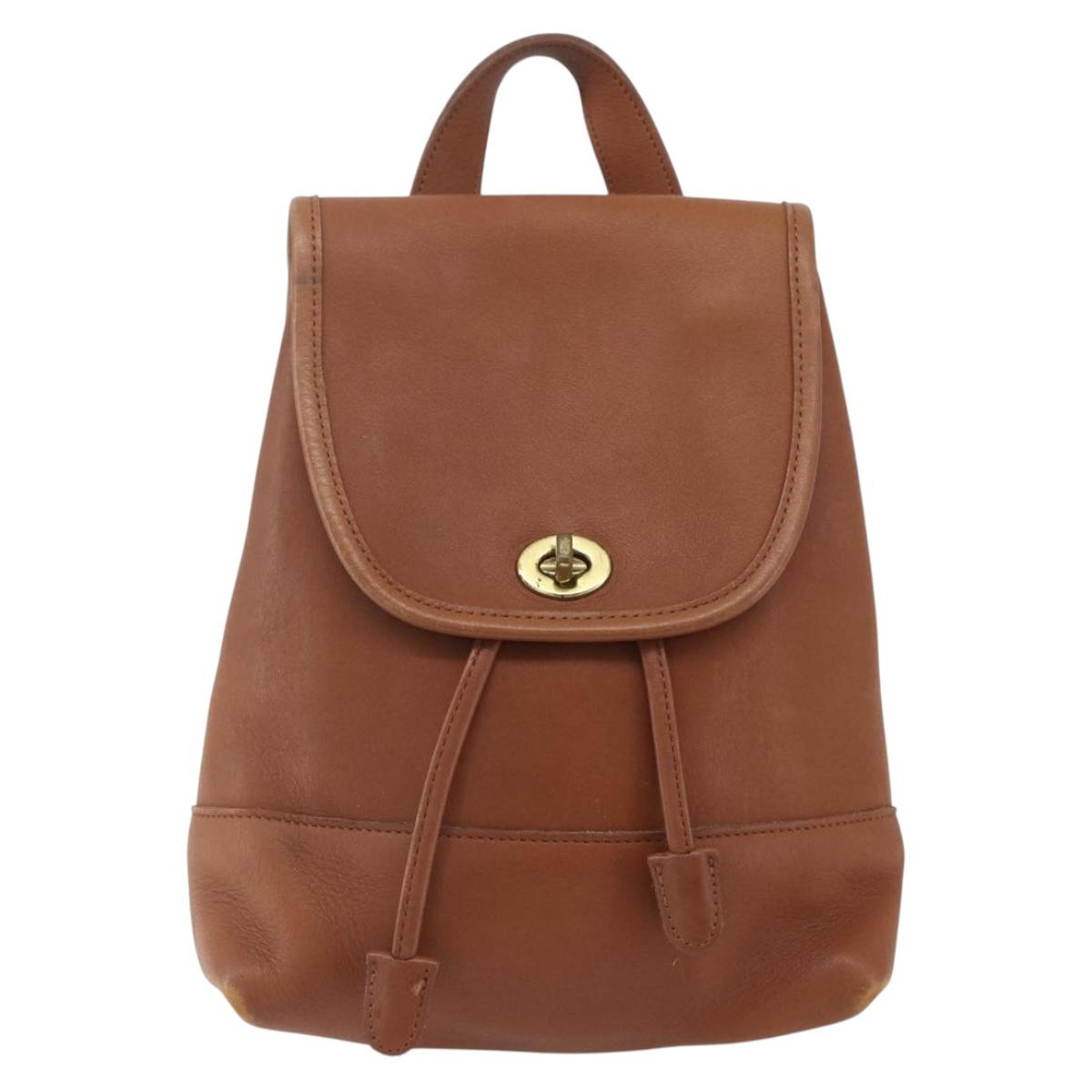 Coach Backpack Leather Brown Gold Auth am9891