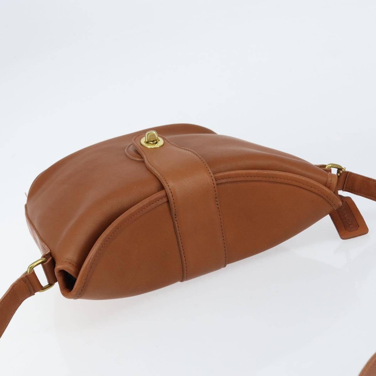 Coach Shoulder Bag Leather Brown Gold Auth am9893