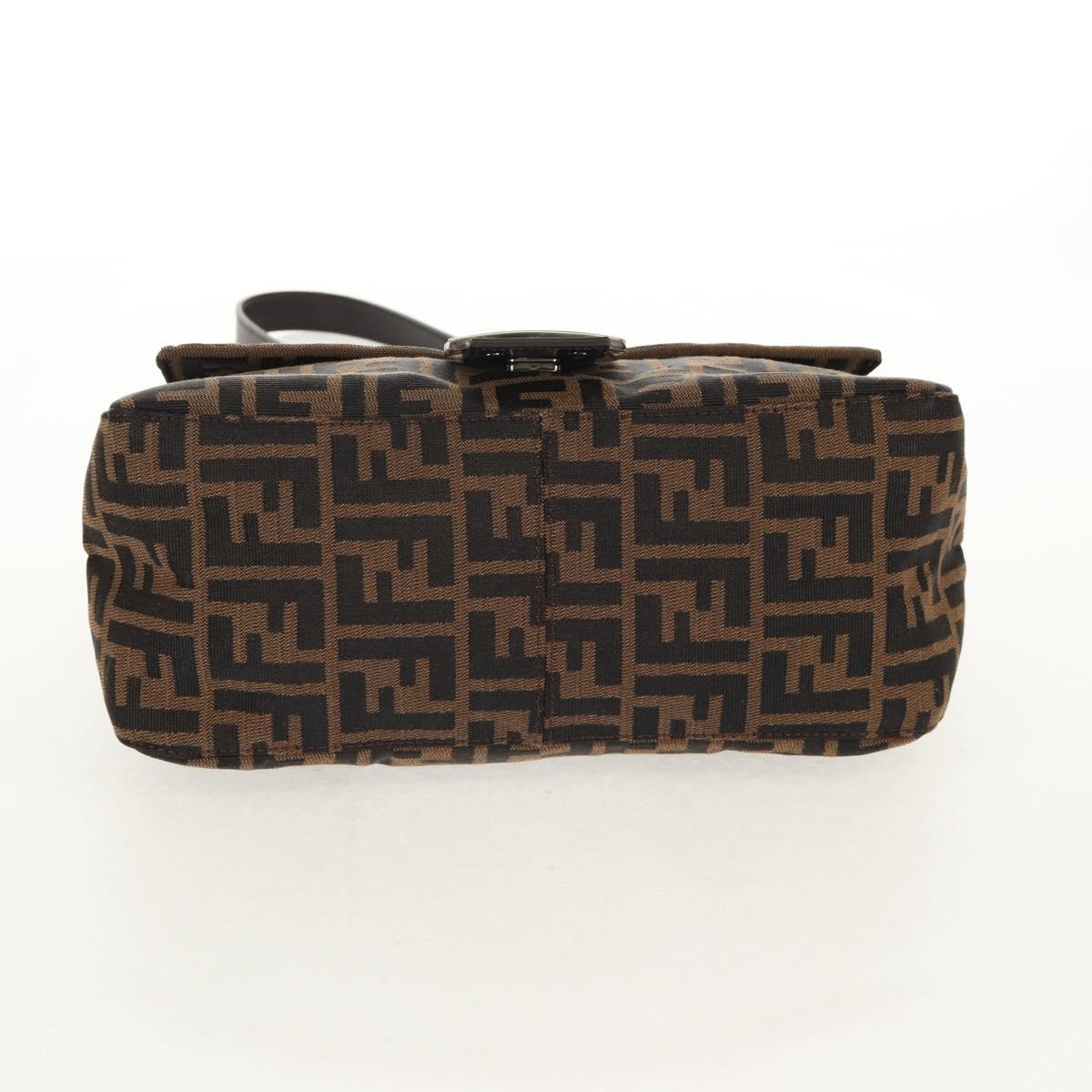 FENDI Zucca Canvas Mamma Baguette Shoulder Bag Black Brown Auth am9894V