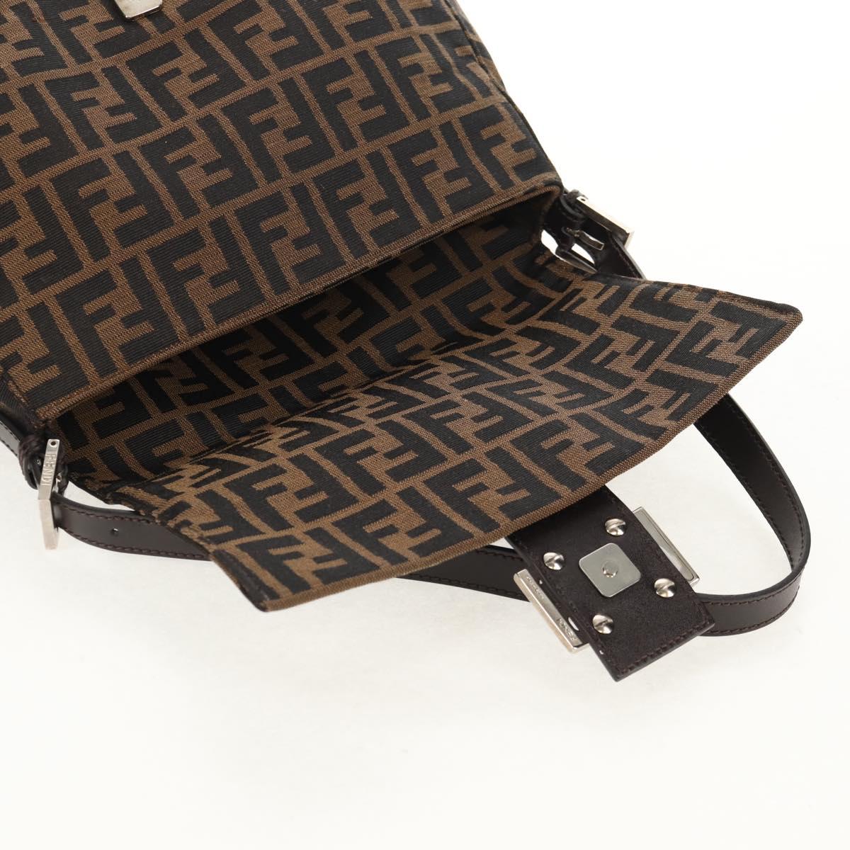 FENDI Zucca Canvas Mamma Baguette Shoulder Bag Black Brown Auth am9894V