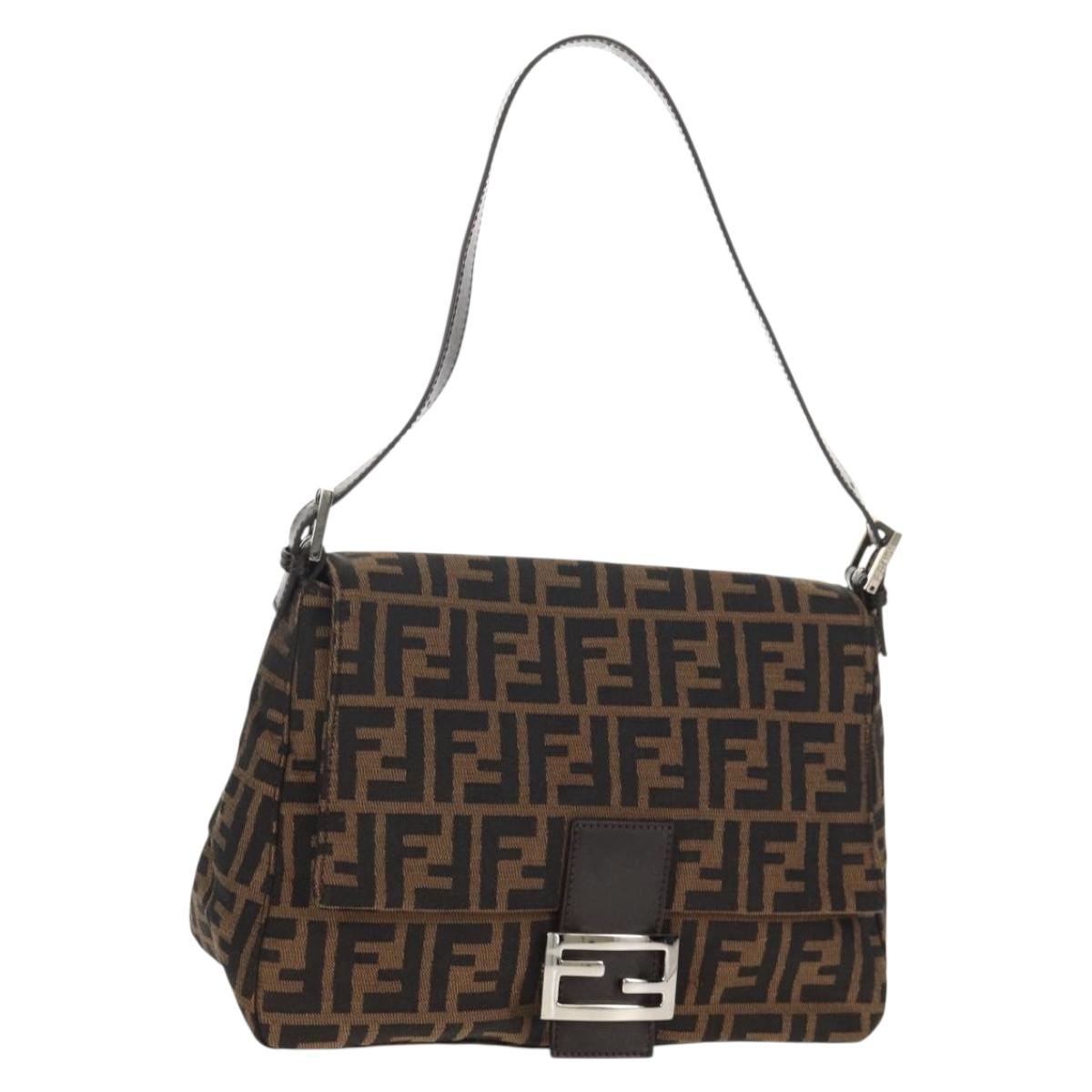 FENDI Zucca Canvas Mamma Baguette Shoulder Bag Black Brown Auth am9894V