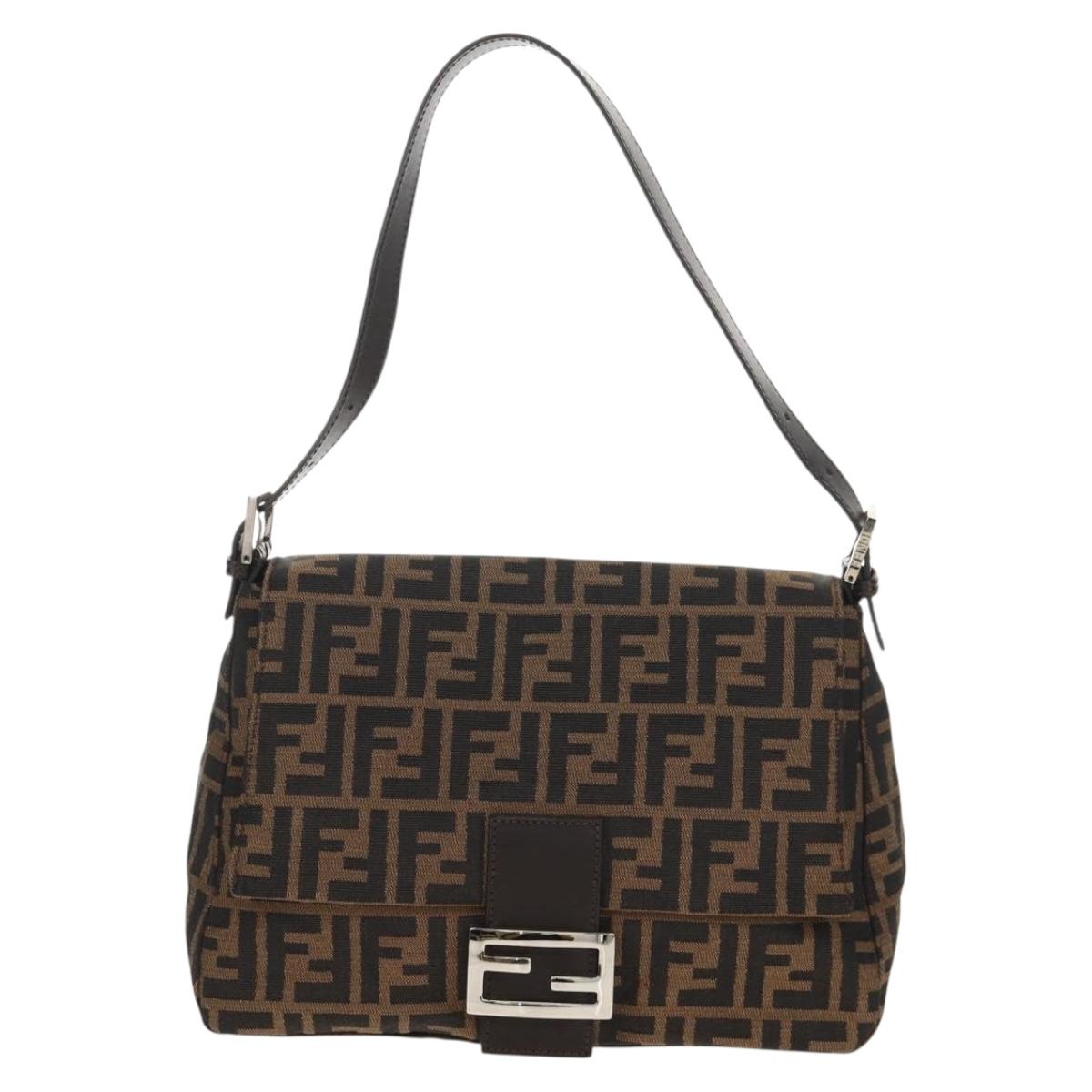 FENDI Zucca Canvas Mamma Baguette Shoulder Bag Black Brown Auth am9894V