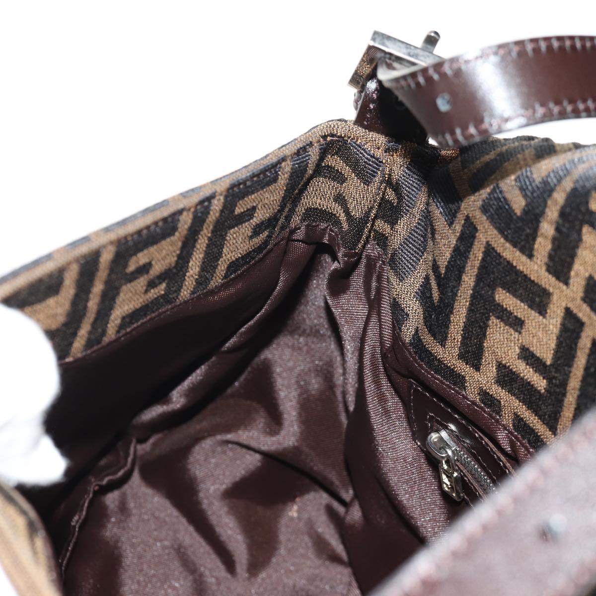 FENDI Zucca Canvas Mamma Baguette Shoulder Bag Black Brown Auth am9894V