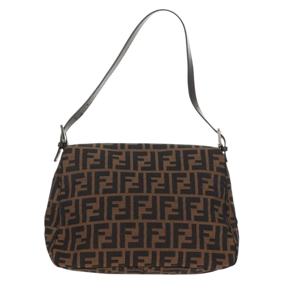 FENDI Zucca Canvas Mamma Baguette Shoulder Bag Black Brown Auth am9894V