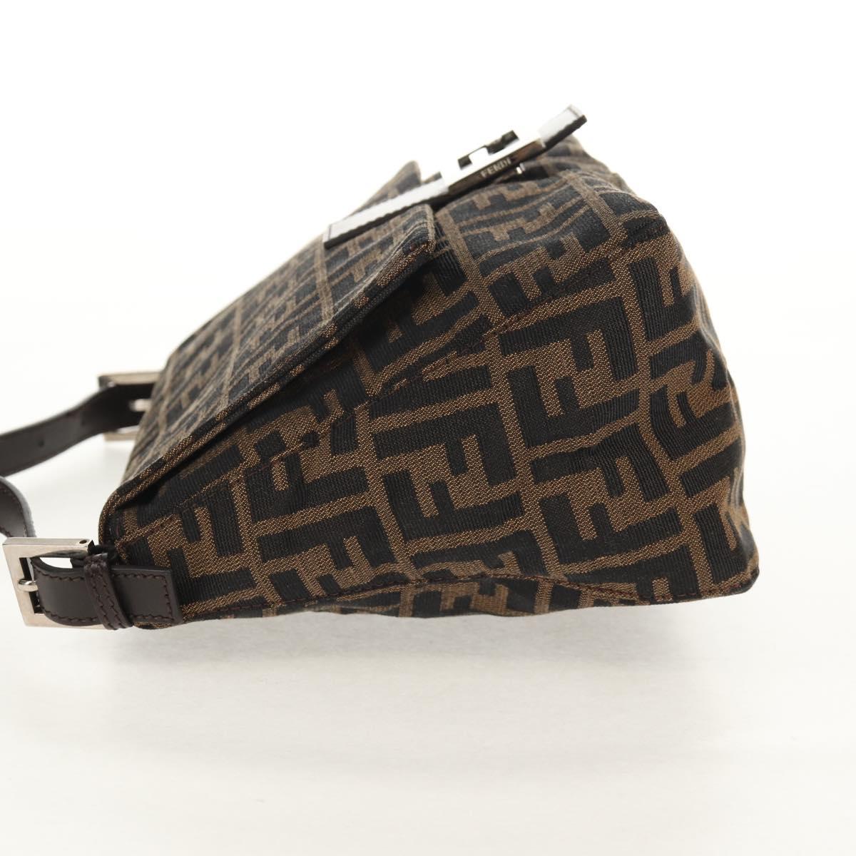 FENDI Zucca Canvas Mamma Baguette Shoulder Bag Black Brown Auth am9894V