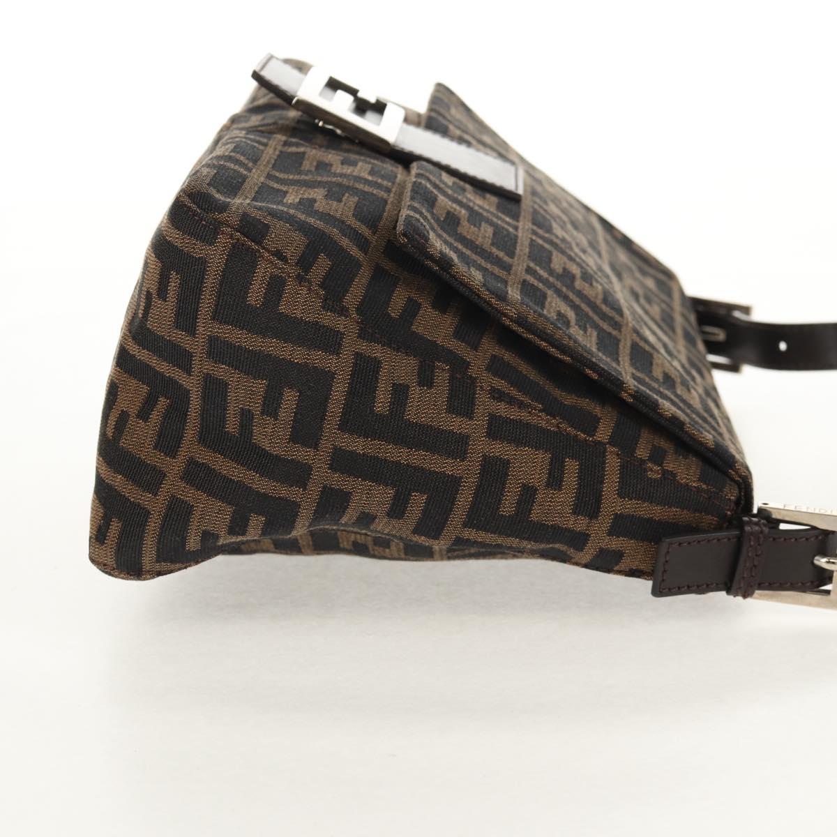 FENDI Zucca Canvas Mamma Baguette Shoulder Bag Black Brown Auth am9894V