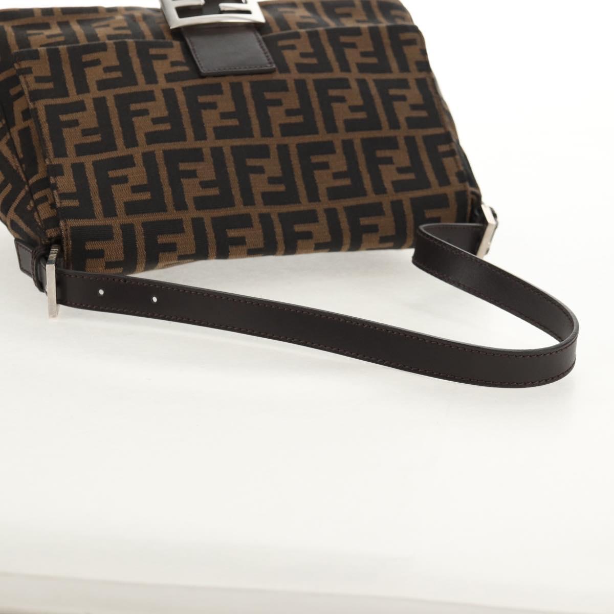 FENDI Zucca Canvas Mamma Baguette Shoulder Bag Black Brown Auth am9894V
