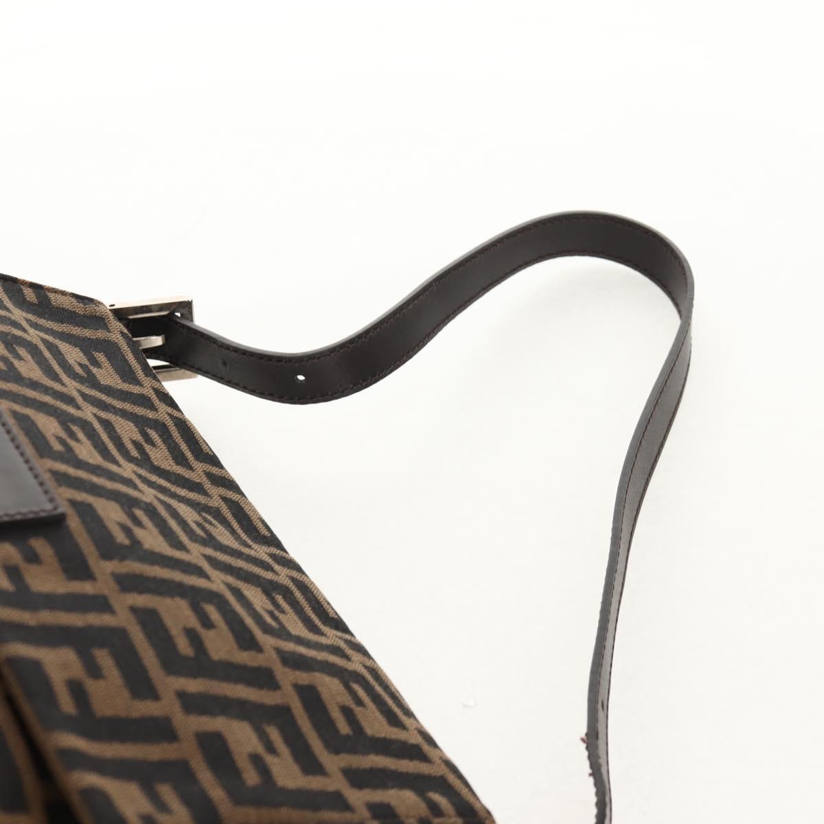 FENDI Zucca Canvas Mamma Baguette Shoulder Bag Black Brown Auth am9894V