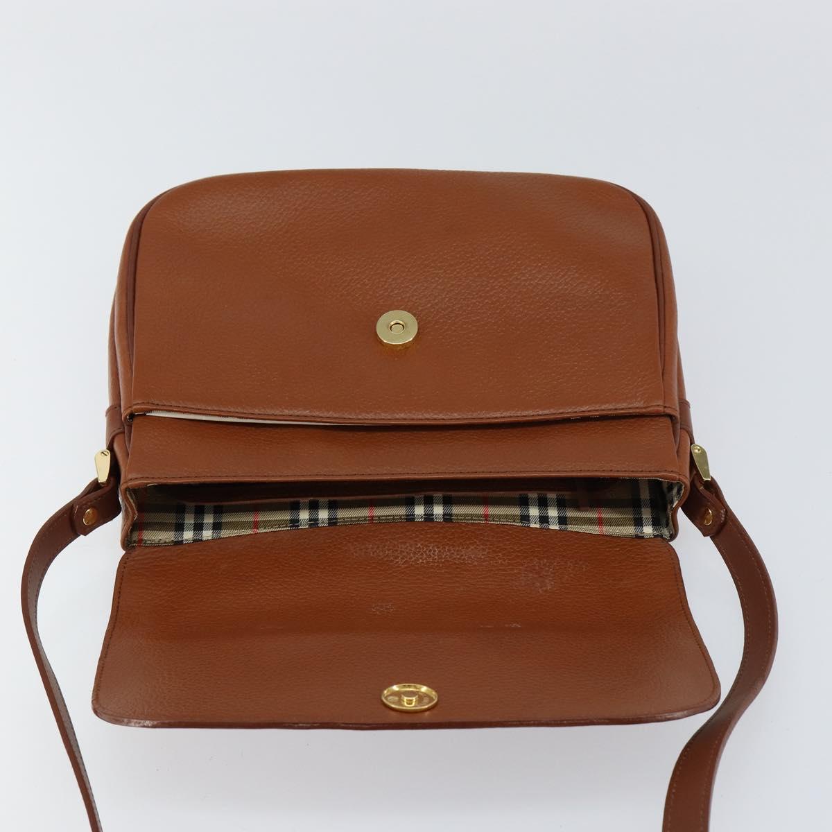 Burberrys Shoulder Bag Leather Gold Brown Auth am9896