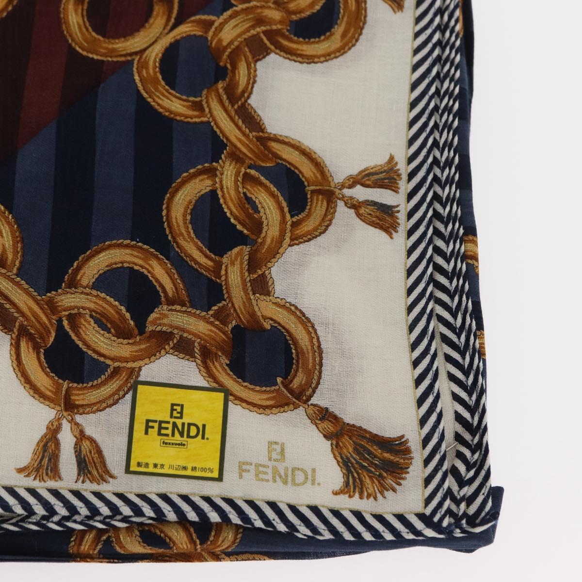 FENDI 2 Pieces Set Scarf Cotton Navy Bordeaux Auth am9897