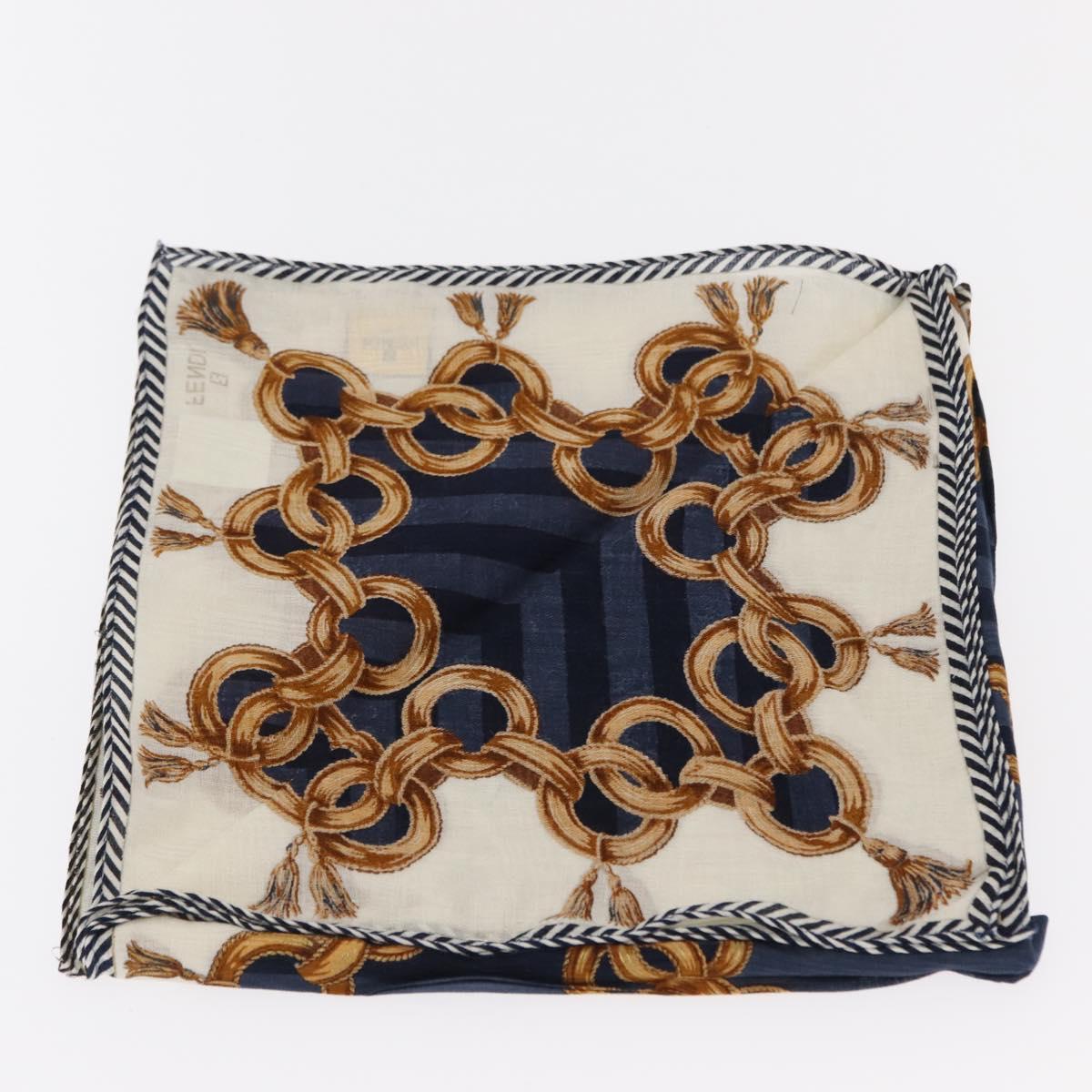 FENDI 2 Pieces Set Scarf Cotton Navy Bordeaux Auth am9897