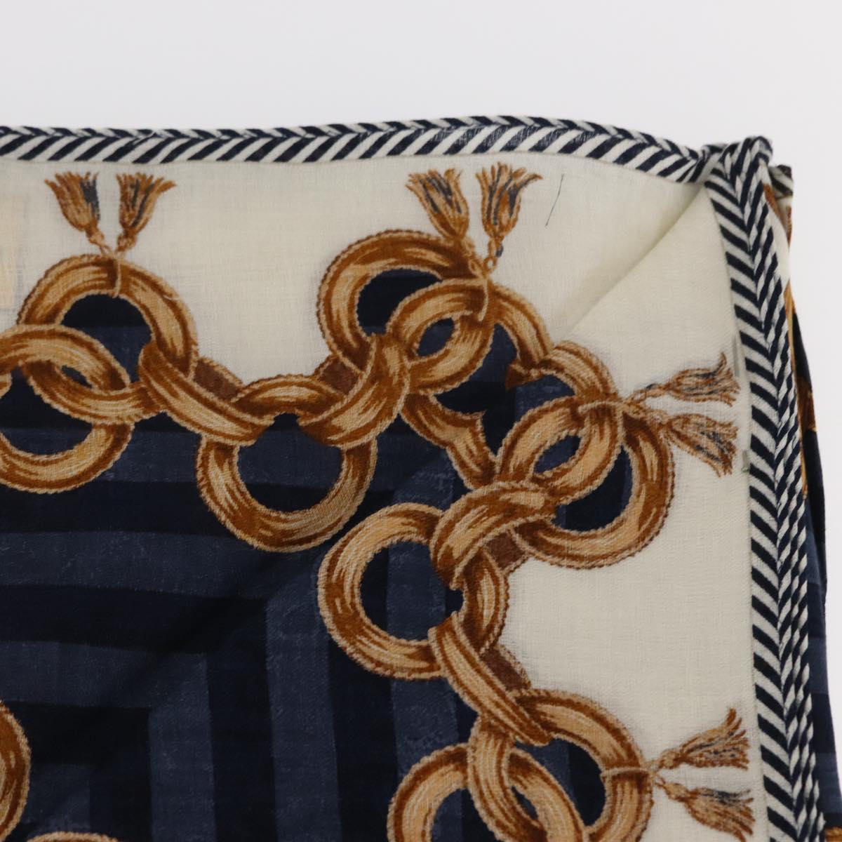 FENDI 2 Pieces Set Scarf Cotton Navy Bordeaux Auth am9897