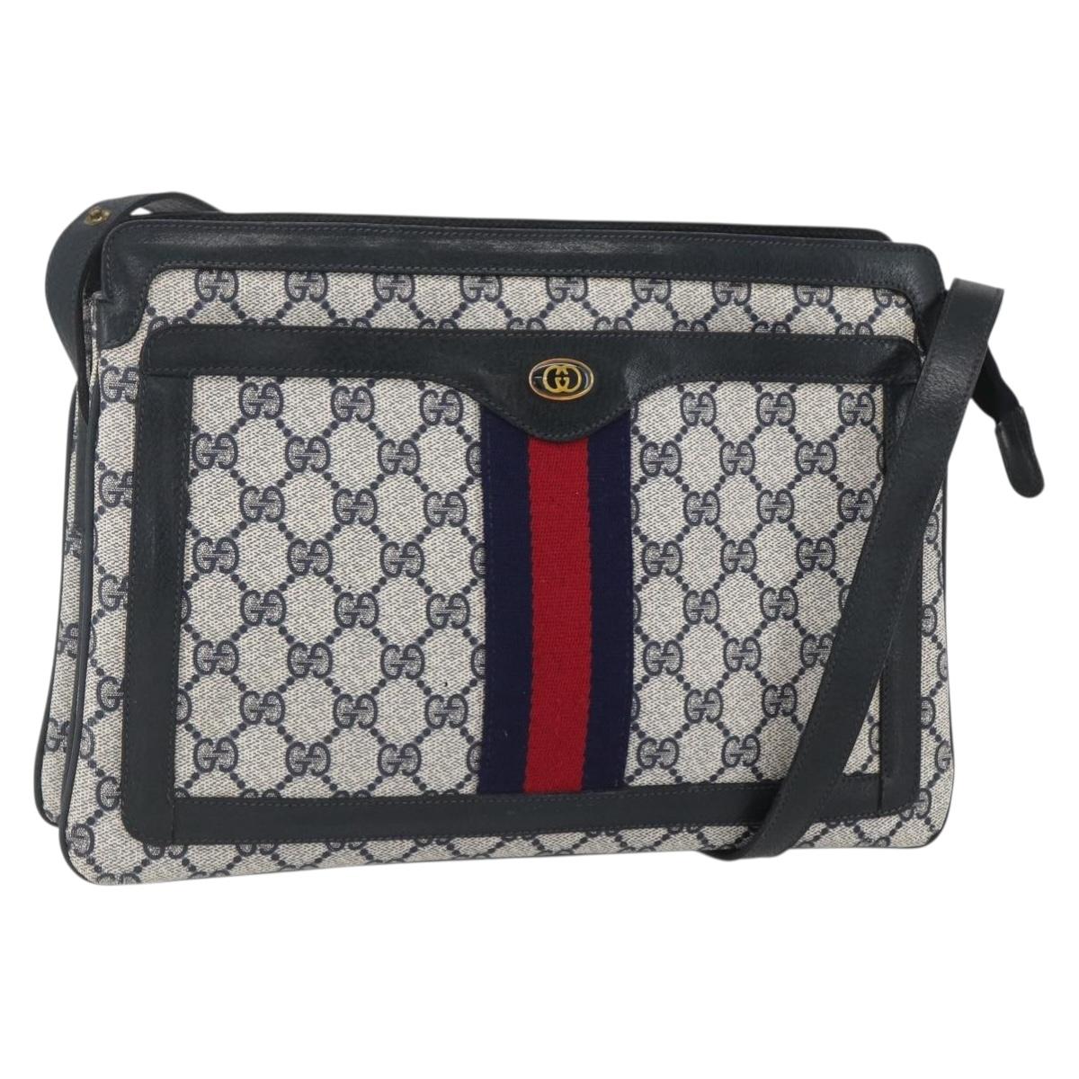 GUCCI GG Supreme Sherry Line Shoulder Bag PVC Red Navy 41 02 013 Auth am9899