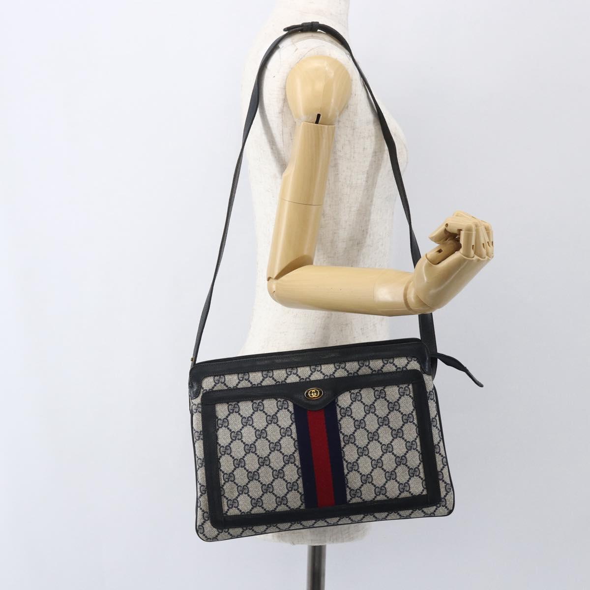 GUCCI GG Supreme Sherry Line Shoulder Bag PVC Red Navy 41 02 013 Auth am9899