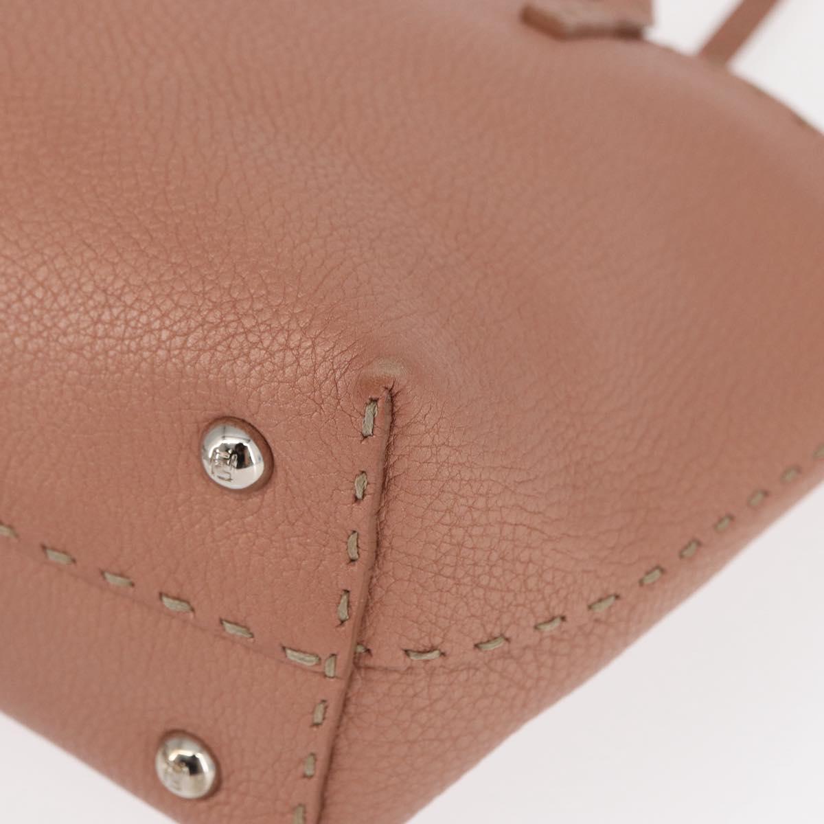 FENDI selleria Mini Tote Bag Leather Beige Silver Auth am9906