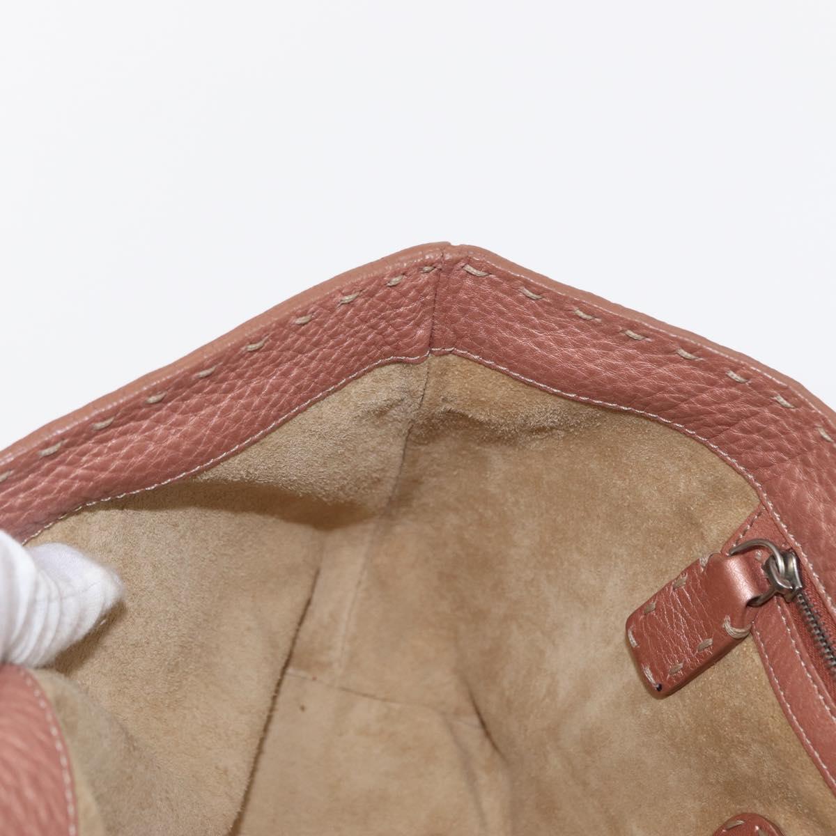 FENDI selleria Mini Tote Bag Leather Beige Silver Auth am9906