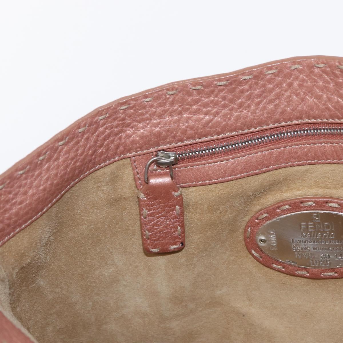 FENDI selleria Mini Tote Bag Leather Beige Silver Auth am9906