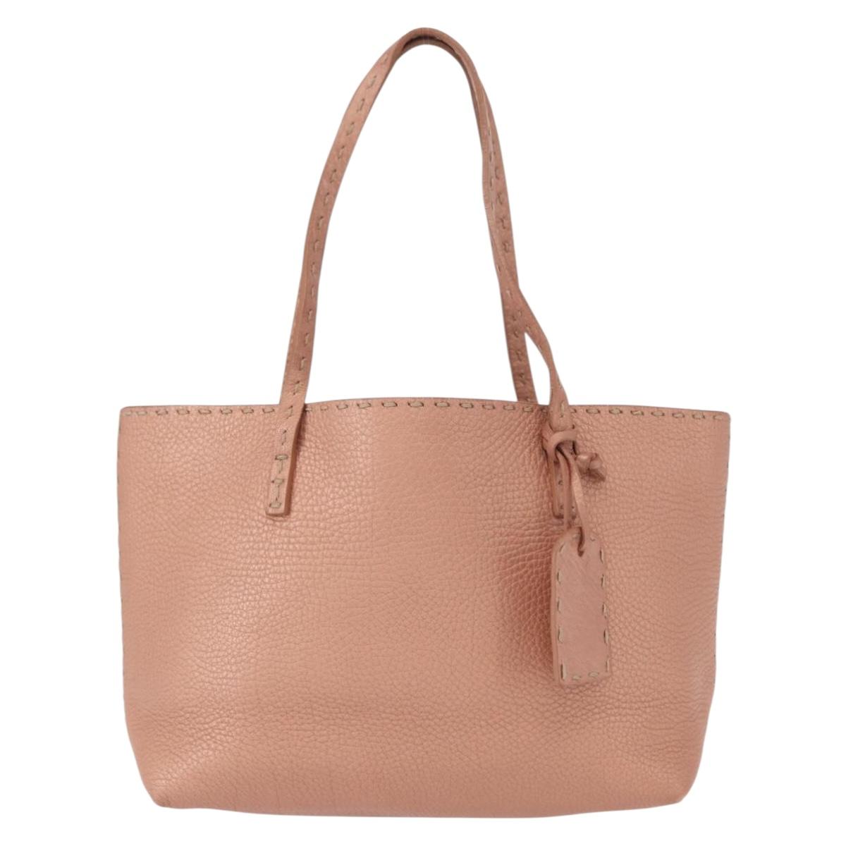 FENDI selleria Mini Tote Bag Leather Beige Silver Auth am9906