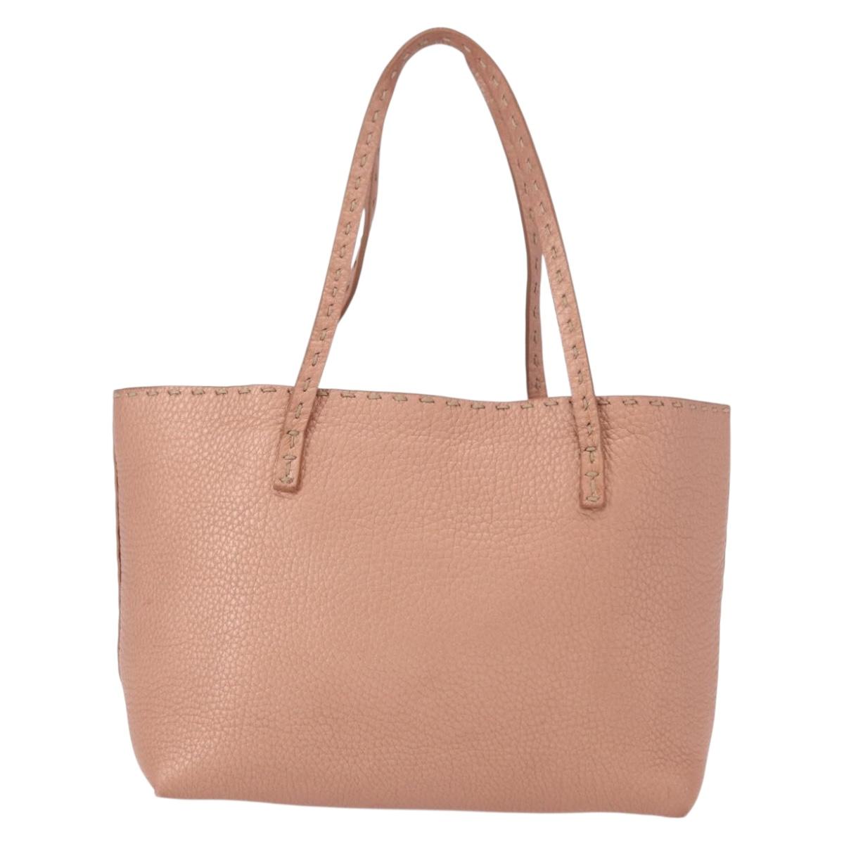 FENDI selleria Mini Tote Bag Leather Beige Silver Auth am9906