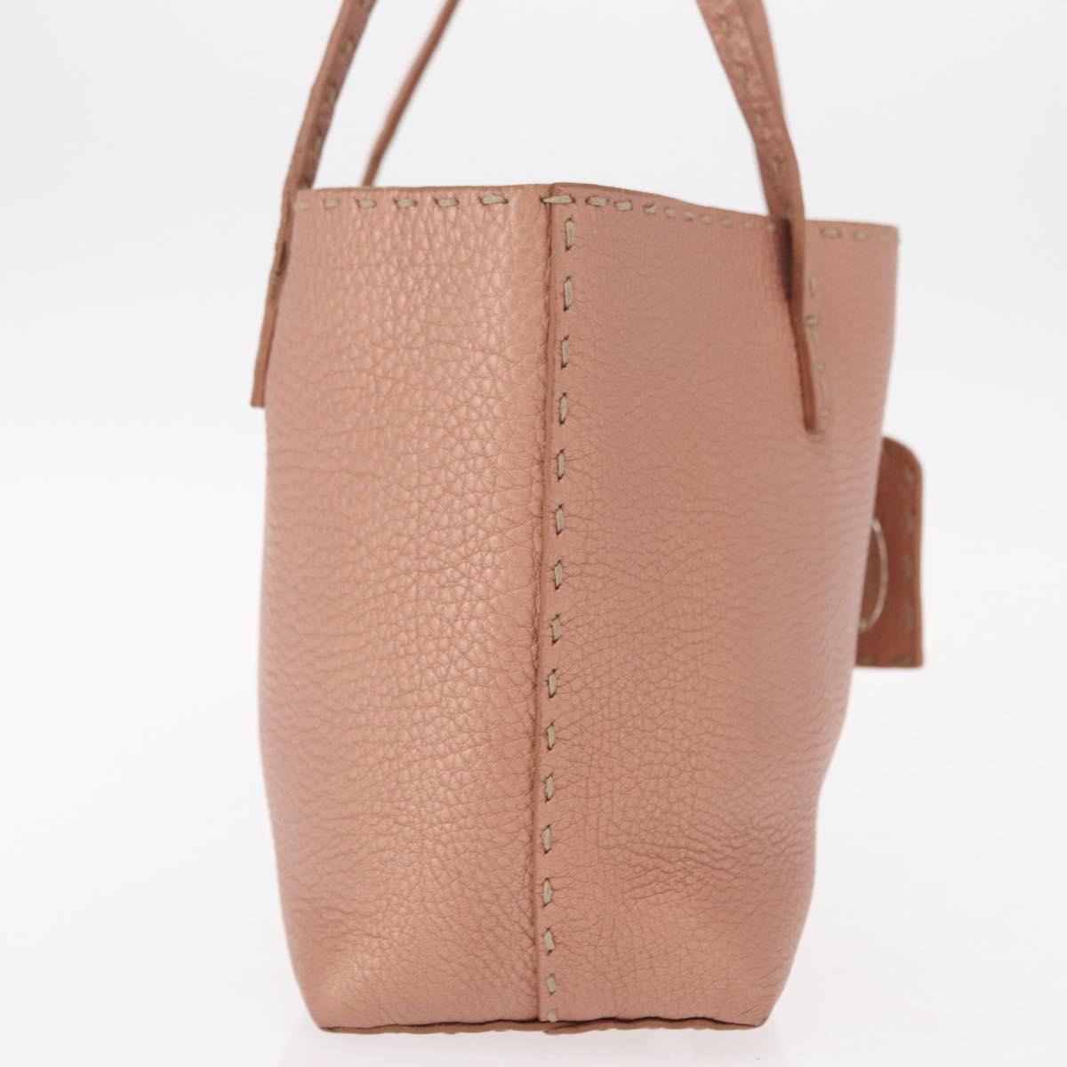 FENDI selleria Mini Tote Bag Leather Beige Silver Auth am9906