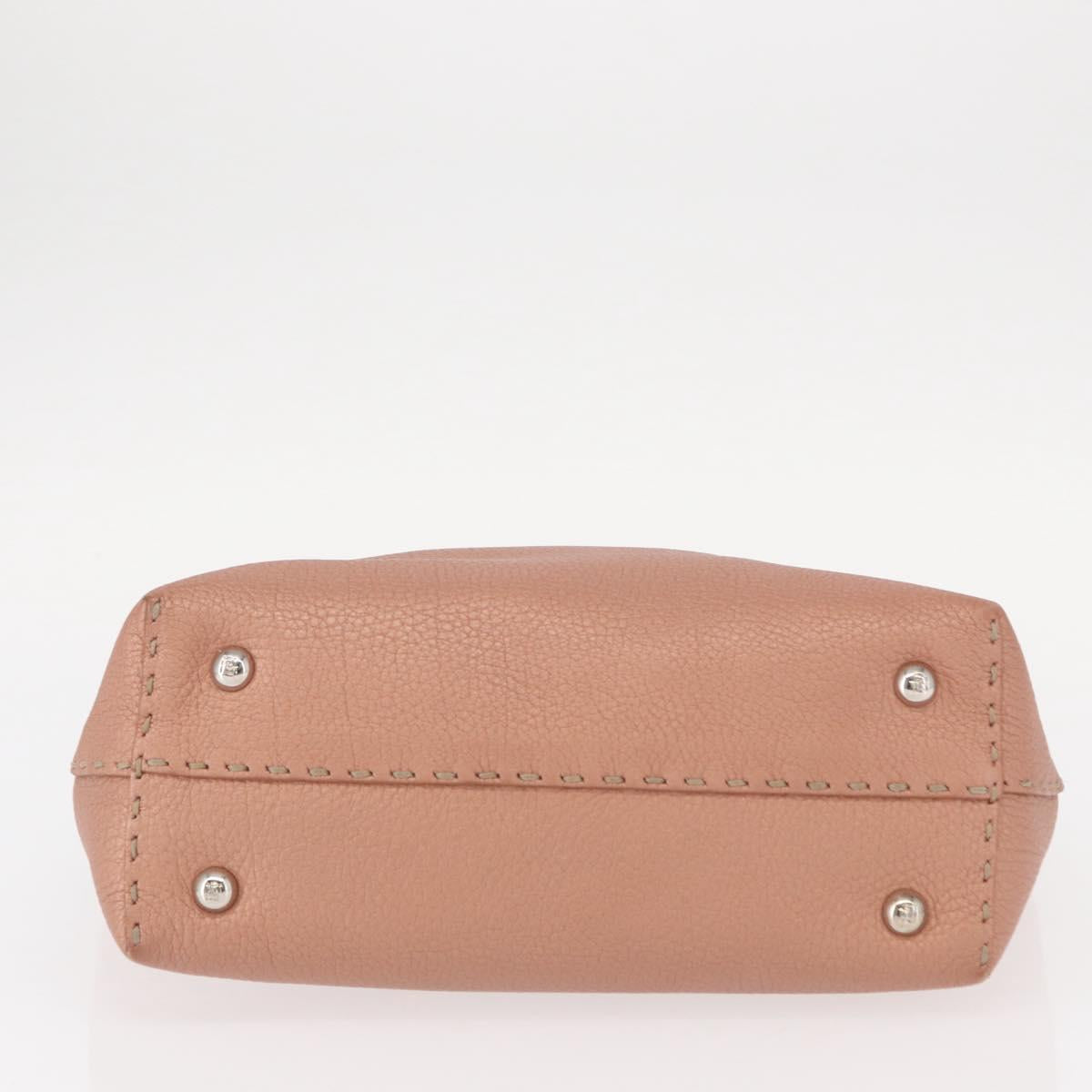 FENDI selleria Mini Tote Bag Leather Beige Silver Auth am9906