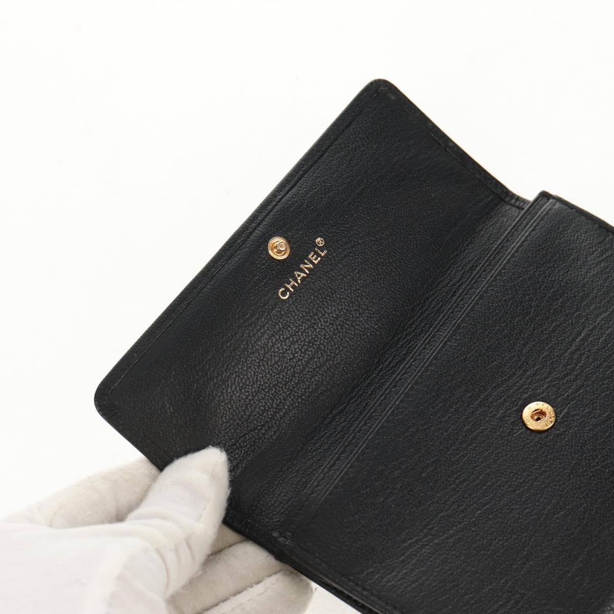 CHANEL Wallet Calf Skin Black Gold CC Auth am9909V