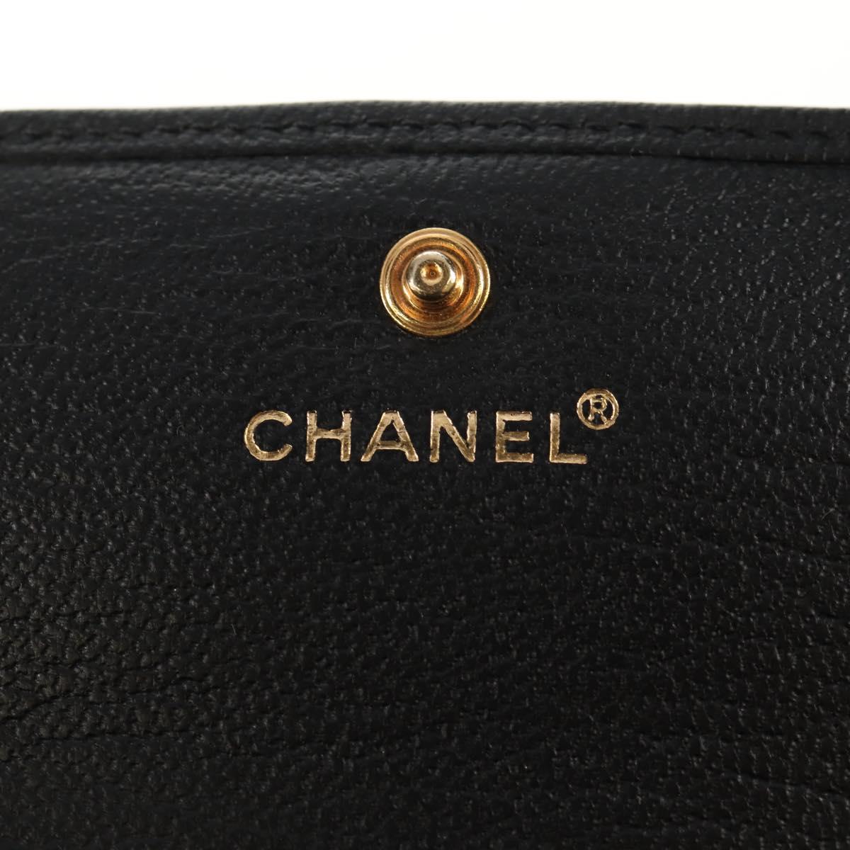 CHANEL Wallet Calf Skin Black Gold CC Auth am9909V