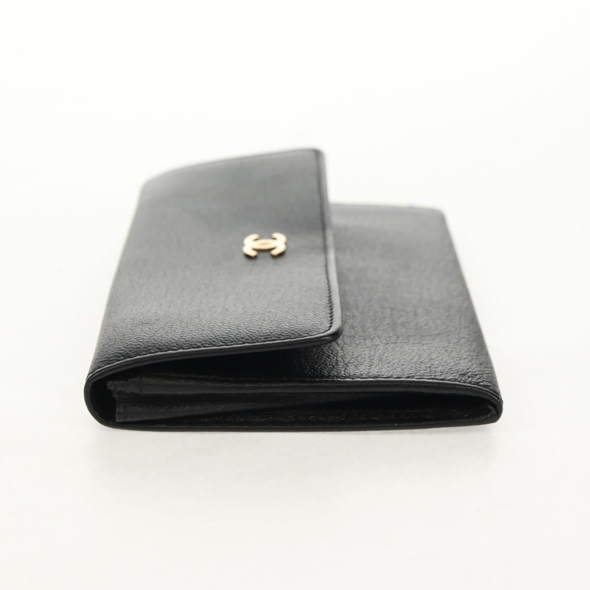 CHANEL Wallet Calf Skin Black Gold CC Auth am9909V