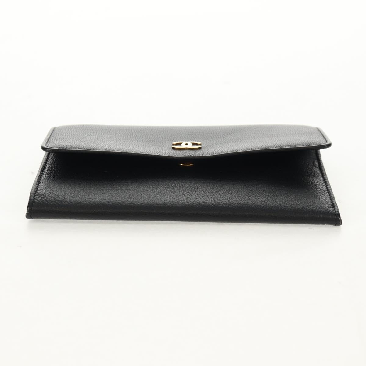 CHANEL Wallet Calf Skin Black Gold CC Auth am9909V