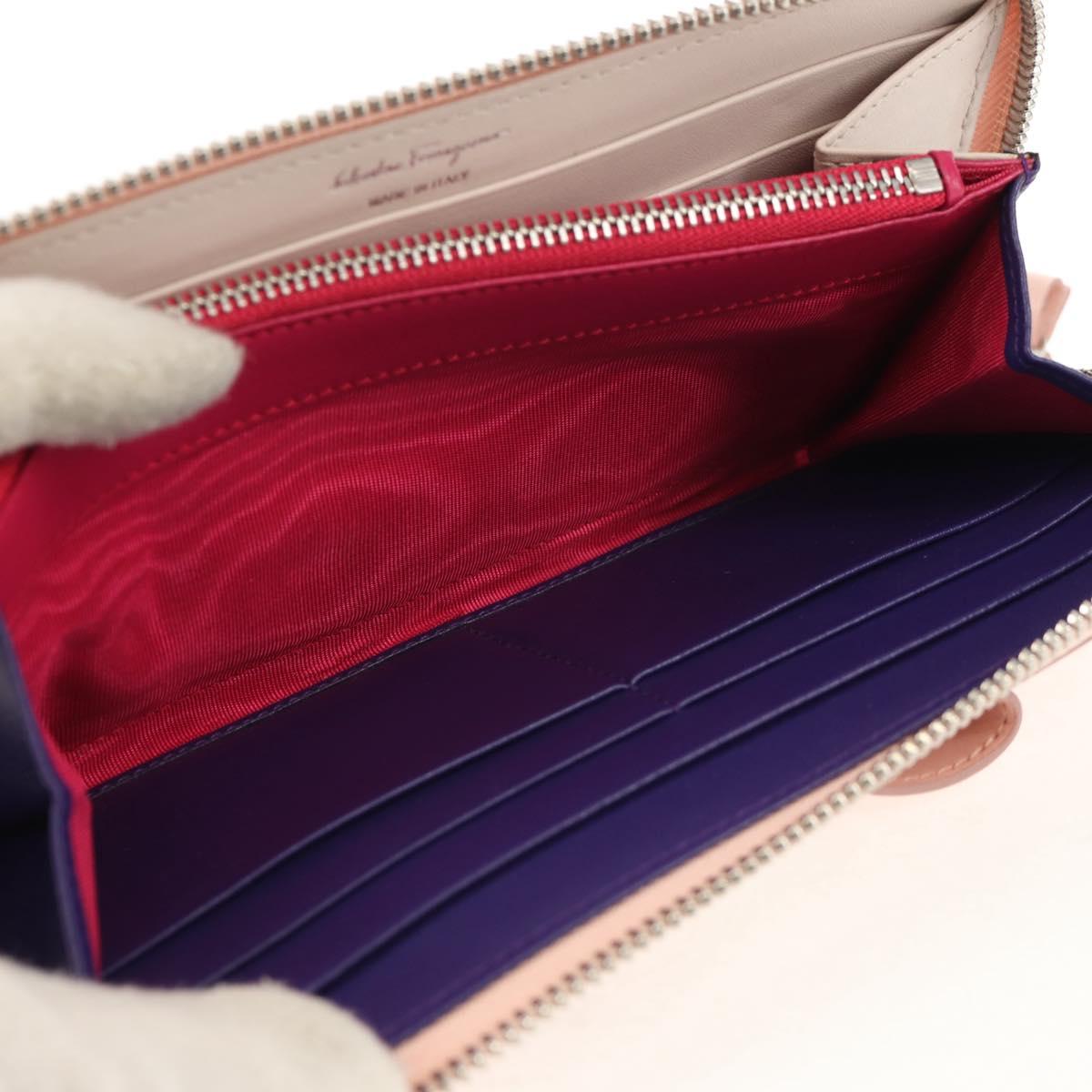 Salvatore Ferragamo Vala Long Wallet Leather Pink Silver Auth am9912V