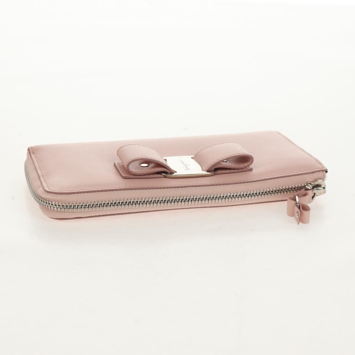 Salvatore Ferragamo Vala Long Wallet Leather Pink Silver Auth am9912V