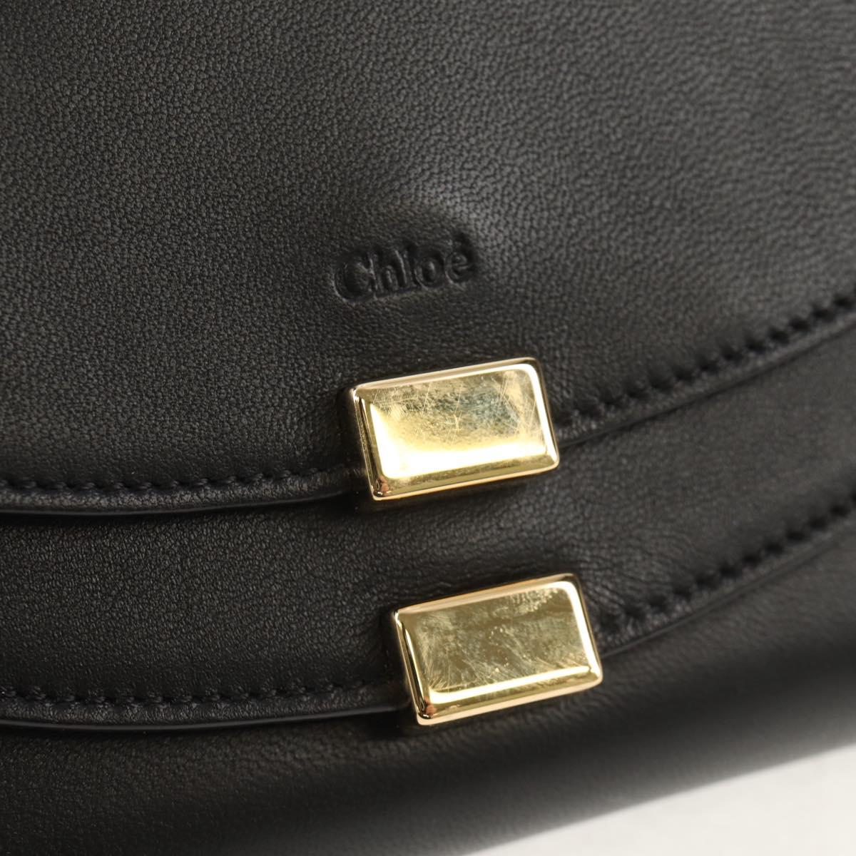 Chloe Long Wallet Leather Black Gold Auth am9913V