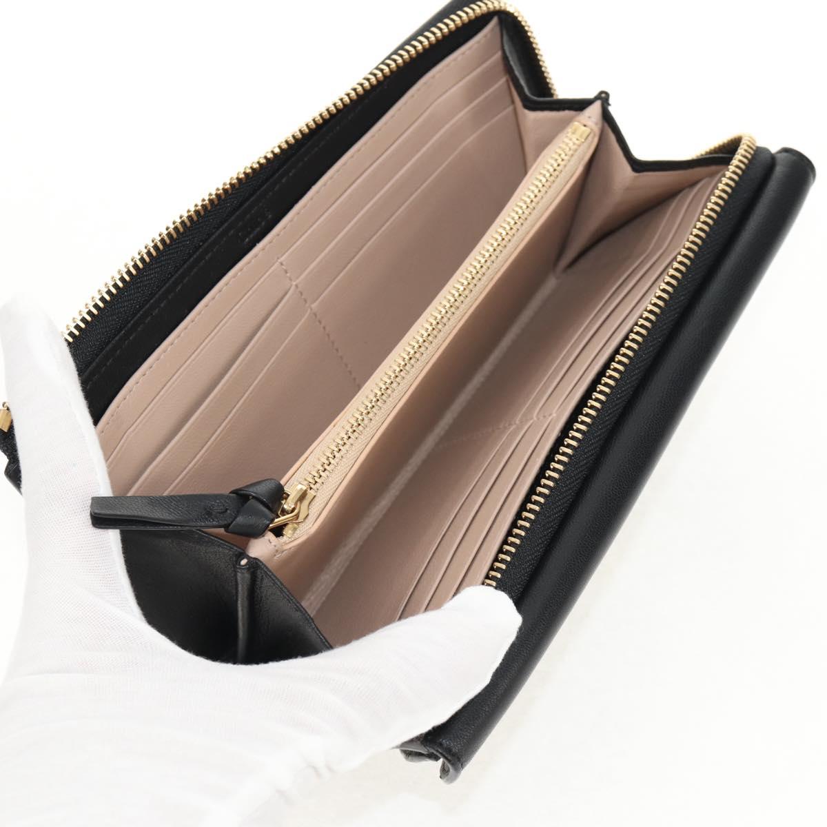 Chloe Long Wallet Leather Black Gold Auth am9913V